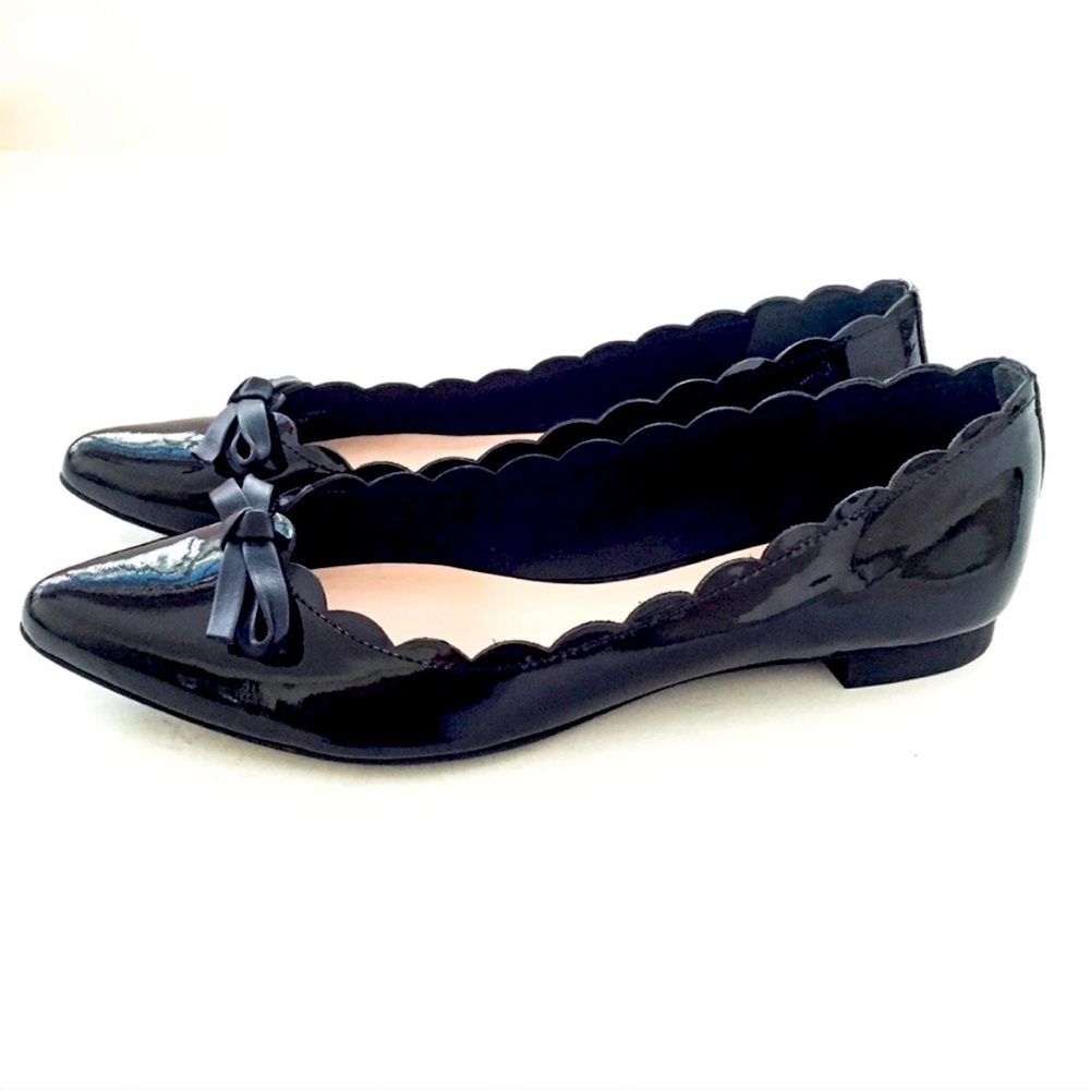 Kate Spade Eleni Flex Scalloped Ballerina Flat Patent Leather Black US 8 M